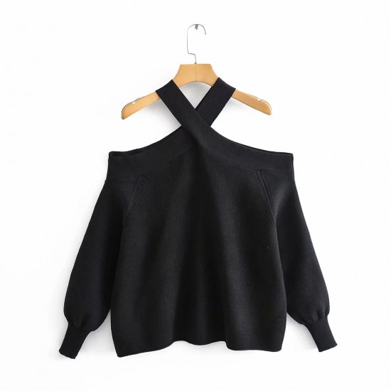 Women's Autumn Winter EU-US Ins Style Off-Shoulder Sexy Loose Pullover Knit Sweater