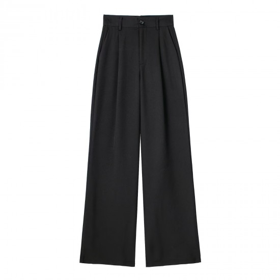 New Spring Autumn Women's Front Pleated High-Waist Casual Pants