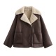Autumn Fashion Lapel 3-Color Fur Lined Leather Long Sleeve Jacket for Women