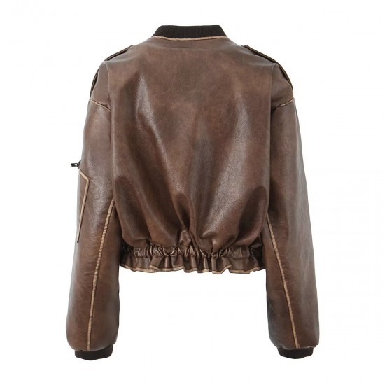 New Autumn EU-US Women's Retro American Street Style Loose Leather Jacket