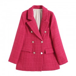 American Women's 4-Color Textured Double-Breasted Mid-Length Blazer - Versatile New Autumn Style