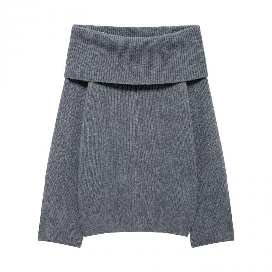 Women's Autumn Winter Off-Shoulder Sexy Slim Solid Color Pullover Sweater