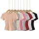 Women's Summer EU-US Kardashian Style Sexy Crew Neck Short Sleeve T-Shirt - Skims Inspired Solid Basic Ribbed Top