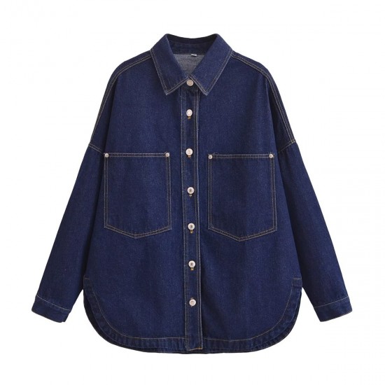New Spring Autumn EU-US Women's Urban Casual Washed Denim Shirt Jacket