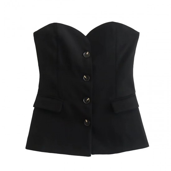 Y2K New Women's EU-US Style Flap-Detail Corset Vest + Split-Hem Straight Pants