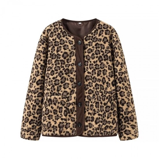 Women's Autumn Winter American Leopard Print Casual Loose Long Sleeve Jacket