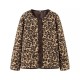 Women's Autumn Winter American Leopard Print Casual Loose Long Sleeve Jacket