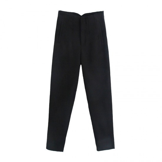 Women's Spring Autumn EU-US Style High-Waist Cropped Slim Casual Pants