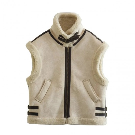Y2K New EU-US Style Women's Fur Lined Fleece Patchwork Cotton Vest Gilet