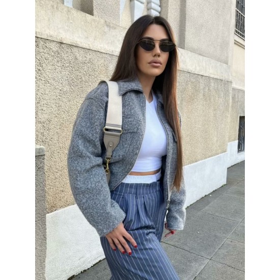 New Spring Autumn Winter Women's Beaded Wool Blend Short Loose Casual Jacket