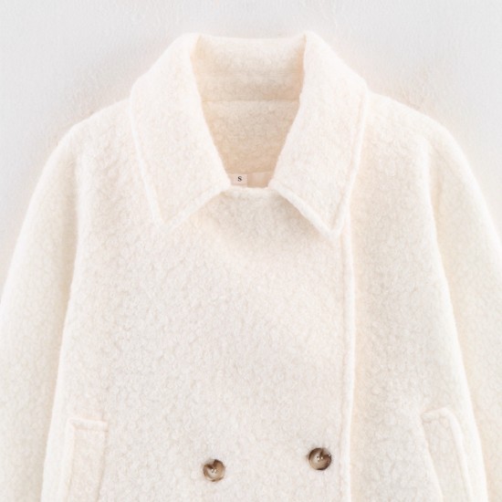 Women's Autumn Winter EU-US Style Lapel Long Sleeve Double-Breasted Wool Blend Coat