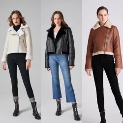 Y2K New Spring Autumn Women's EU-US Street Style Casual Short Fur Lined Leather Jacket