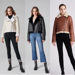 Y2K New Spring Autumn Women's EU-US Street Style Casual Short Fur Lined Leather Jacket