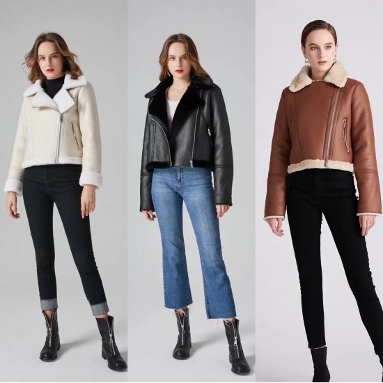 Y2K New Spring Autumn Women's EU-US Street Style Casual Short Fur Lined Leather Jacket