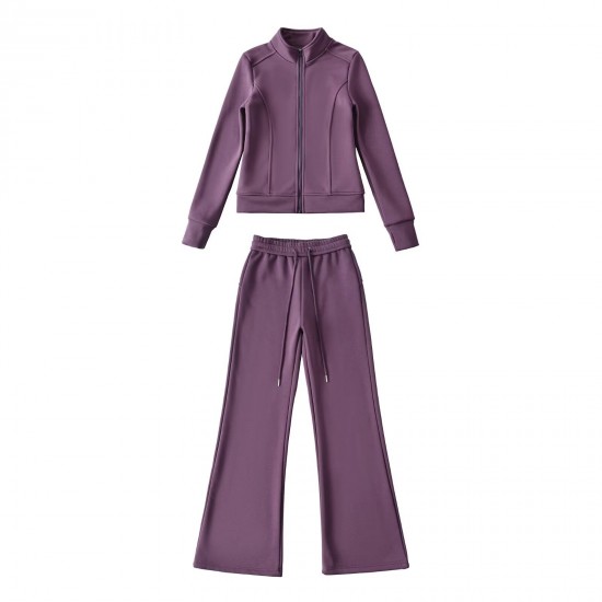 Women's EU-US Style Fleece Lined Hooded Jacket + Fleece Lined Casual Pants Set