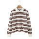 New Spring Autumn EU-US Fashion Retro Two-Tone Polo Collar Long Sleeve T-Shirt