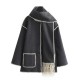 Women's New Autumn Winter Solid Color Fashion Chanel-Style Scarf-Detail Wool Blend Jacket