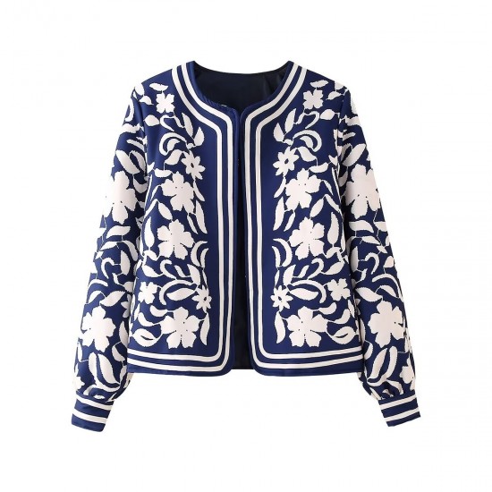 Women's New EU-US Street Style Crew Neck Printed Casual Lightweight Padded Jacket