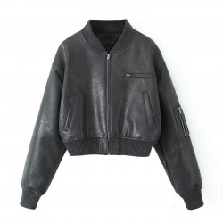 American Retro Zipper Jacket - Women's New Winter Padded Warm Loose Long Sleeve PU Leather Coat