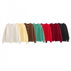 Women's Y2K EU-US Style New Autumn Solid Color Long Sleeve Knit Sweater Cardigan