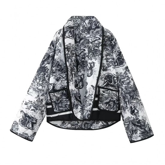 Women's EU-US Autumn Winter Printed Double-Pocket Padded Coat - Short Versatile Style