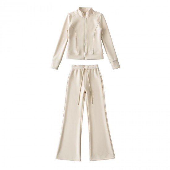 Women's EU-US Style Fleece Lined Hooded Jacket + Fleece Lined Casual Pants Set