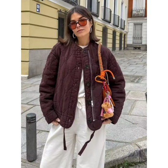 Women's Winter EU-US Style Crew Neck Long Sleeve Loose Casual Padded Coat