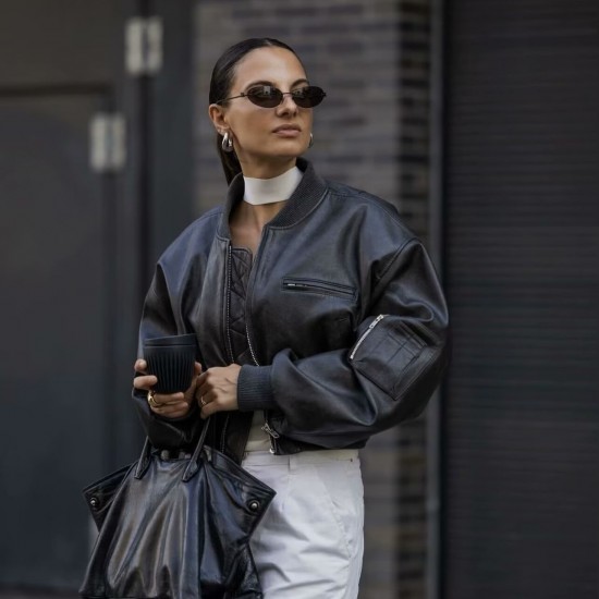 American Retro Zipper Jacket - Women's New Winter Padded Warm Loose Long Sleeve PU Leather Coat