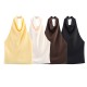 Women's Summer EU-US Style Satin Texture Backless Halter Solid Color Top