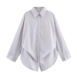 Women's Autumn EU-US Style Waist Cinched Long Sleeve Lapel Blouse