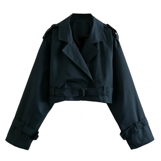 Y2K New Spring EU-US Style Women's Cropped Belted Trench Coat Jacket