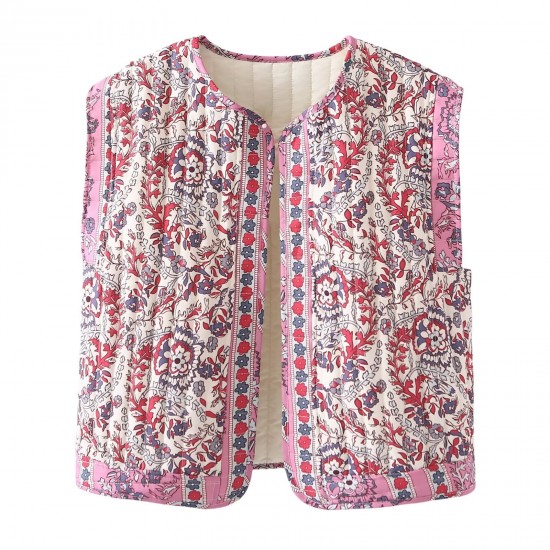 Women's New Autumn Winter EU-US Style Street Fashion Printed Padded Vest Gilet