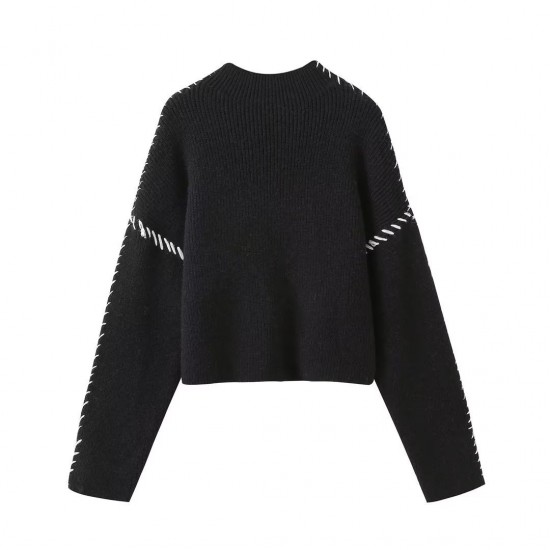 Women's Autumn Crew Neck Knit Sweater - Warm Versatile Chic Color Block Patchwork Jumper