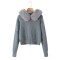 Women's Autumn Winter EU-US Style Faux Fur Collar Hooded Long Sleeve Zipper Knit Sweater Cardigan