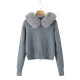 Women's Autumn Winter EU-US Style Faux Fur Collar Hooded Long Sleeve Zipper Knit Sweater Cardigan