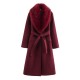 New Spring Autumn EU-US Fashion Belted Faux Fur Collar Long Sleeve Wool Coat