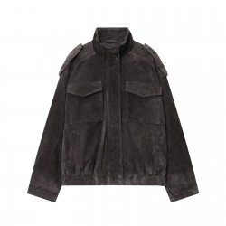 Women's Autumn EU-US Style Stand Collar Long Sleeve Suede Texture Baseball Jacket