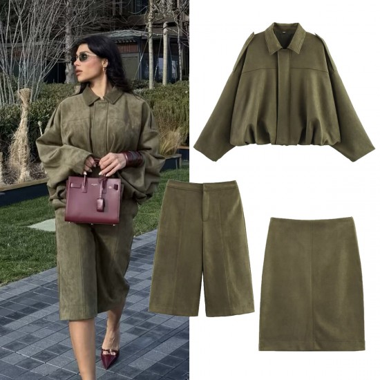 9-Color EU-US Style Spring Autumn Casual Suede Texture Lapel Pilot Jacket for Women