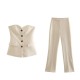 Y2K New Women's EU-US Style Flap-Detail Corset Vest + Split-Hem Straight Pants
