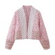 EU-US Women's Reversible Printed Quilted Patchwork Color Block Padded Jacket Cardigan