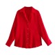 Women's EU-US Style Multi-Color Satin Texture Drapey Long Sleeve Blouse