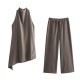 Women's EU-US Style Halter Neck Minimalist Top + Mid-Waist Loose Pants Set
