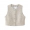 EU-US Fashion Metal Button Crew Neck Crop Vest + Belted Textured A-Line Shorts Set