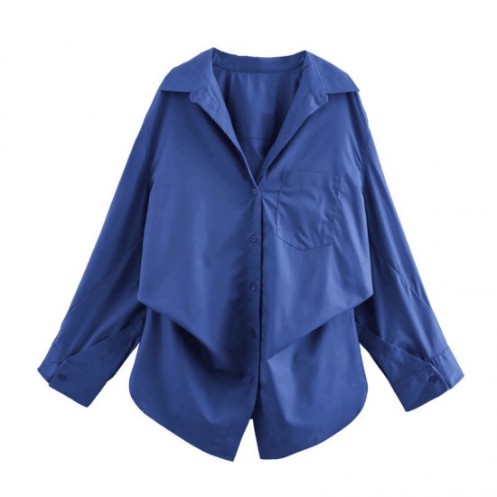 Women's Autumn EU-US Style Waist Cinched Long Sleeve Lapel Blouse