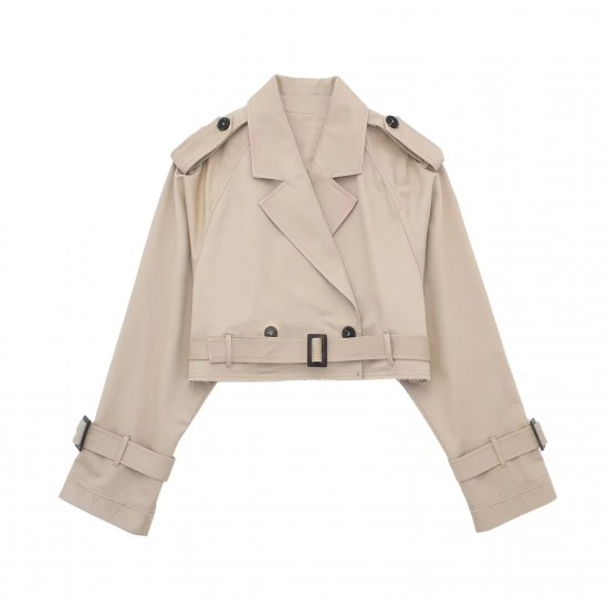Y2K New Spring EU-US Style Women's Cropped Belted Trench Coat Jacket