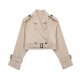 Y2K New Spring EU-US Style Women's Cropped Belted Trench Coat Jacket