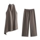 Women's EU-US Style Halter Neck Minimalist Top + Mid-Waist Loose Pants Set