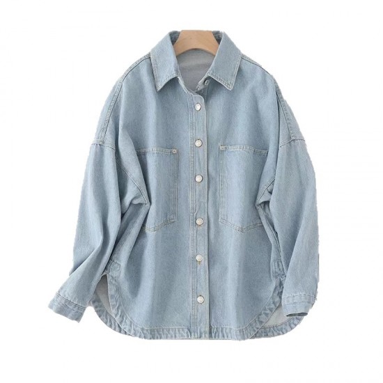 New Spring Autumn EU-US Women's Urban Casual Washed Denim Shirt Jacket