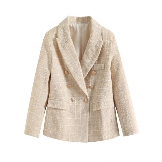 American Women's 4-Color Textured Double-Breasted Mid-Length Blazer - Versatile New Autumn Style
