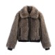 Women's Winter EU-US Style Lapel Long Sleeve Faux Fur Patchwork Jacket